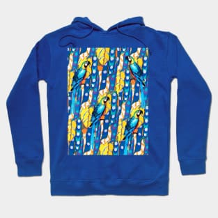 BLUE MACAWS ,YELLOW LEAVES,TROPICAL PLANTS FLORAL PATTERN Hoodie